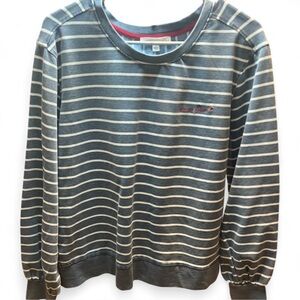 Jane and Delancey Navy and Cream Striped Crew Neck Sweater